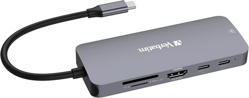 Verbatim USB-C Pro Multiport Hub 9 Port CMH-09 – 4K HDMI, Gigabit Ethernet, USB 3.0, SD/TF Card Reader