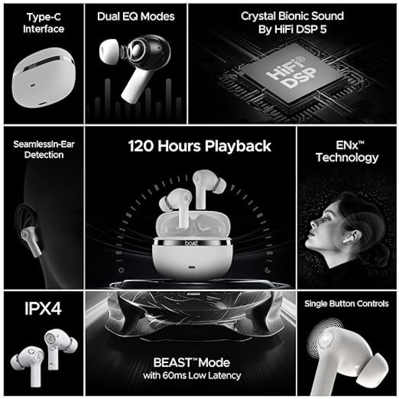 BoAt Nirvana Ion TWS Earbuds With 120 HRS Playback(24hrs/Charge), Crystal Bionic Sound With Dual EQ Modes, Quad Mics ENx™ Technology, Low Latency(60ms), In Ear Detection