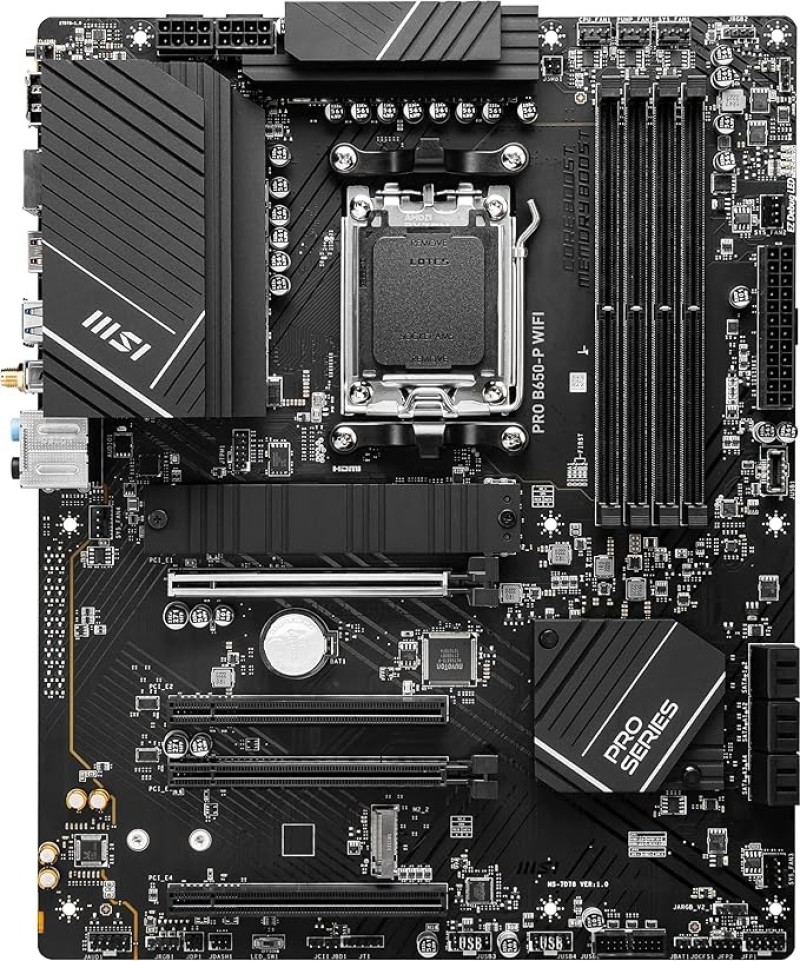 MSI PRO B650-P WiFi ProSeries Motherboard (AMD AM5, ATX, DDR5, PCIe 4.0, M.2, SATA 6Gb/s, USB 3.2 Gen 2, HDMI/DP, Wi-Fi 6E, AMD Ryzen 7000 Series Desktop Processors)