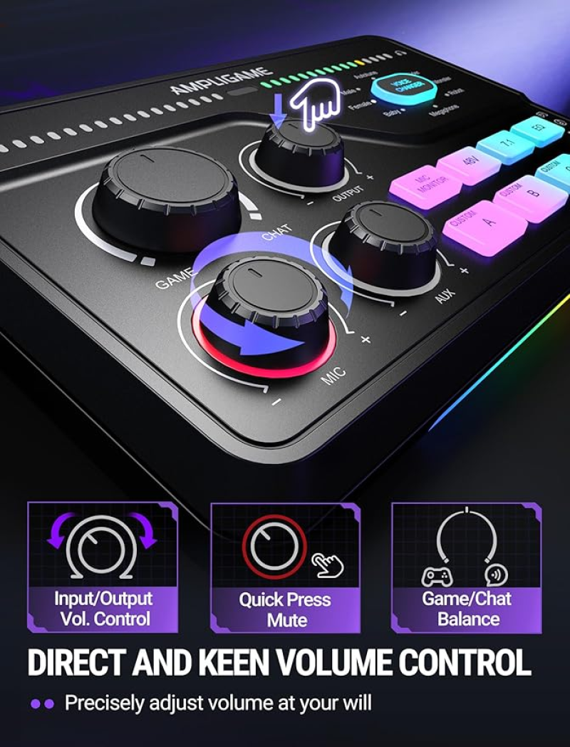 Fifine AmpliGame SC8 Gaming Audio Mixer — USB Audio Interface With 48V Phantom Power, RGB & 12 Sound Effects For Streaming In Nepal