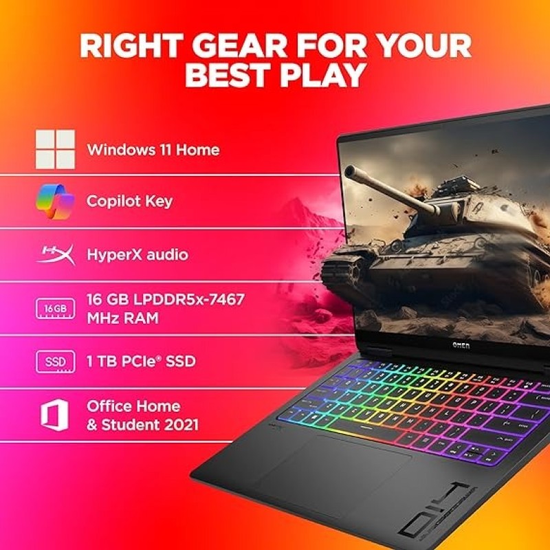 HP OMEN Transcend, Built-in AI, Intel Core Ultra 7 155H, 8GB RTX 4060 GPU, 14-inch (35.6 Cm), 2.8K, OLED, 48-120Hz, 500 Nits, 16GB LPDDR5x, 1TB SSD, RGB Backlit KB, (MSO, Black, 1.63 Kg), Fb0007TX