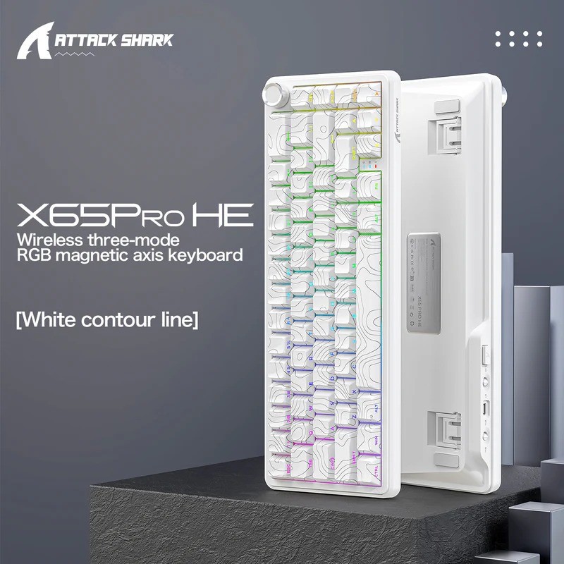ATTACK SHARK X65PRO HE Rapid Trigger Wireless Magnetic Gaming Keyboard (White) – 8000Hz, 0.01mm RT, Tri-Mode