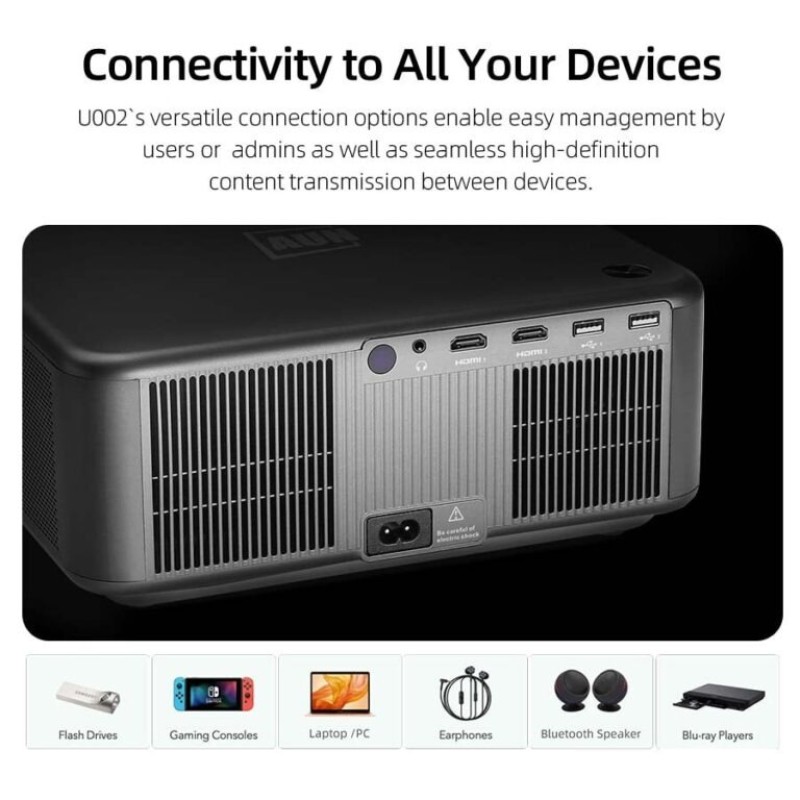 AUN U002 1080P Android Projector – 4K Support, Auto Focus, 3D Ready