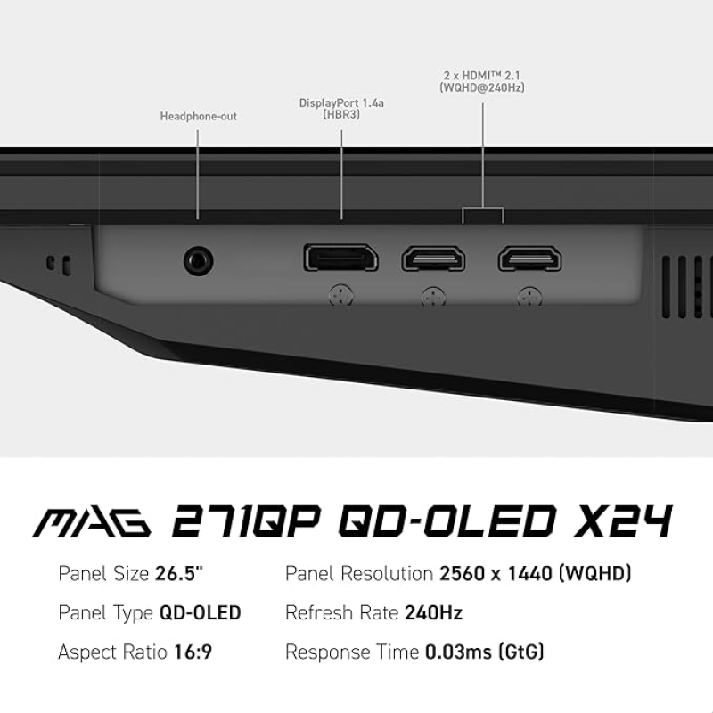 MSI MAG 273QP QD-OLED X24 27" Gaming Monitor – 240Hz, 0.03ms, WQHD OLED