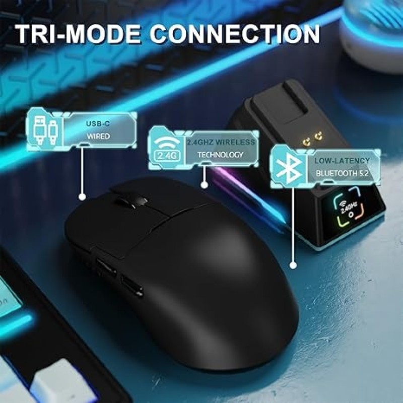 AJAZZ AJ159 APEX Wireless Gaming Mouse With Magnetic Charging Base, 42K DPI, 8K Polling Rate, And Programmable Buttons(black)