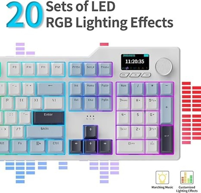 AJAZZ AK35I V3 Full Size Hot-Swappable Mechanical Gaming Keyboard – 104 Keys, RGB, TFT Display & Volume Knob, Bluetooth/2.4G/USB-C