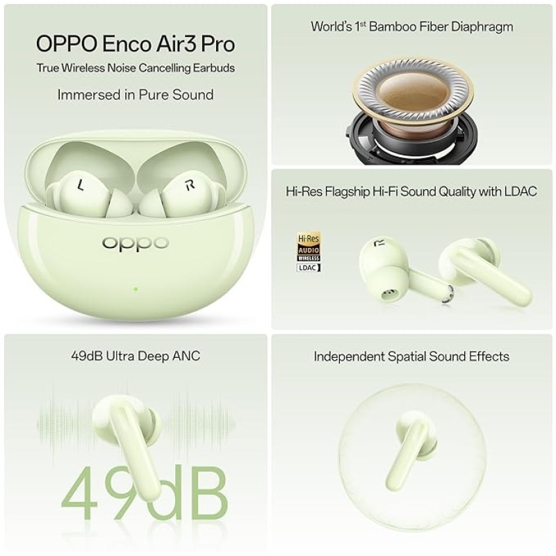 OPPO Enco Air3 Pro True Wireless In Ear Earbuds With Industry First Composite Bamboo Fiber, 49dB ANC, 30H Playtime, 47ms Ultra Low Latency,Fast Charge,BT 5.3