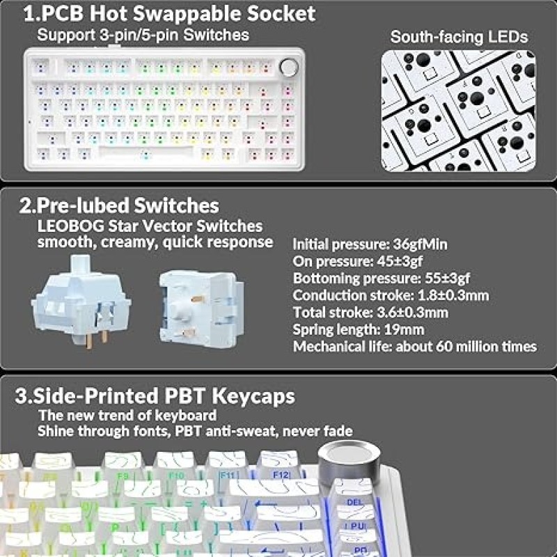 AULA F75 White Contour Seiya Switch Wireless Mechanical Keyboard – RGB & Hot-Swappable