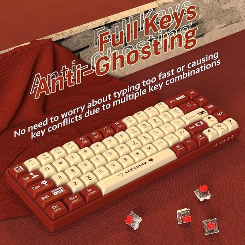 AK680 65% Wired Hotswap Mechanical Gaming Keyboard, 68 Keys Portable Anti-Ghosting, Rainbow Lighting Programmable, EVA Sandwich, Ergonomic, Sleeve Red Switch For MAC/Win Red