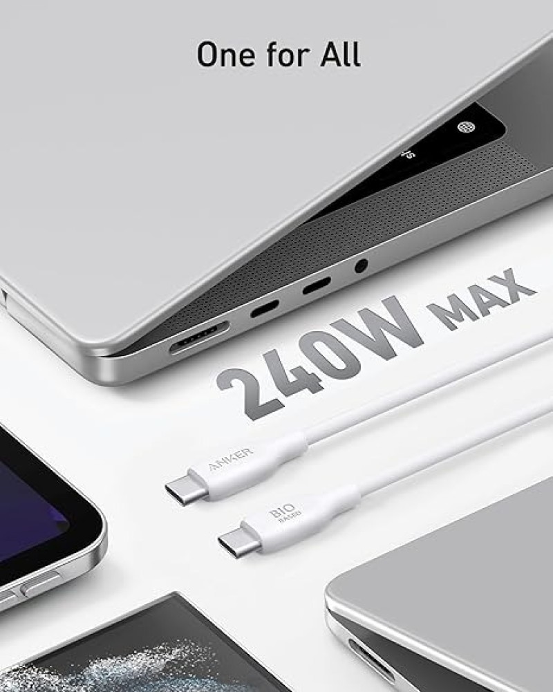 Anker 543 USB-C To USB-C Cable (240W, 3ft) | Bio-Based Charging Cable