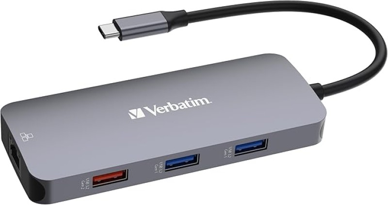 Verbatim USB-C Pro Multiport Hub 9 Port CMH-09 – 4K HDMI, Gigabit Ethernet, USB 3.0, SD/TF Card Reader