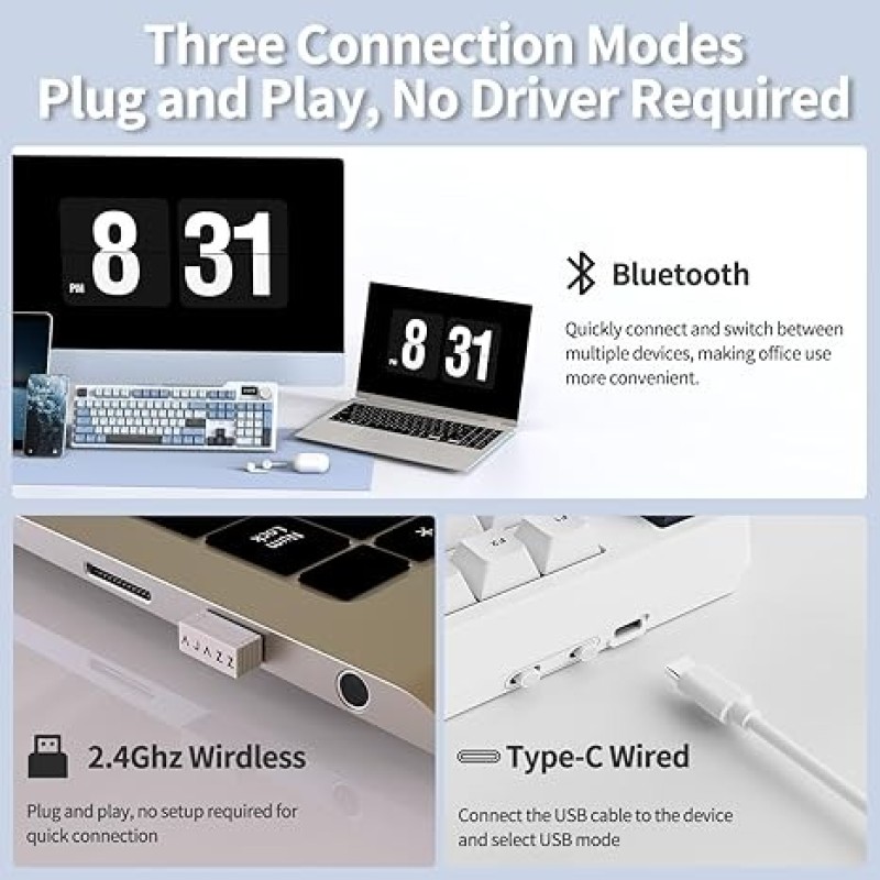 AJAZZ AK35I V3 Full Size Hot-Swappable Mechanical Gaming Keyboard – 104 Keys, RGB, TFT Display & Volume Knob, Bluetooth/2.4G/USB-C