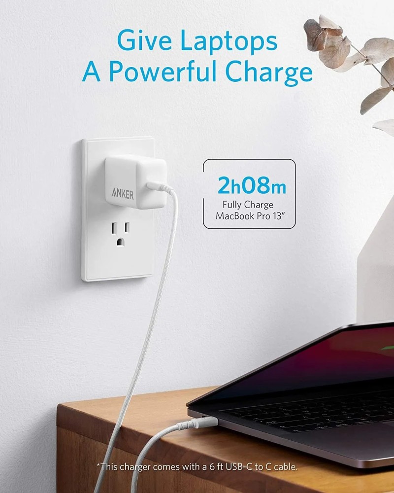 Anker 65W PD Compact Fast Charger Adapter With 6 Ft USB-C To USB-C Cable, PowerPort III
