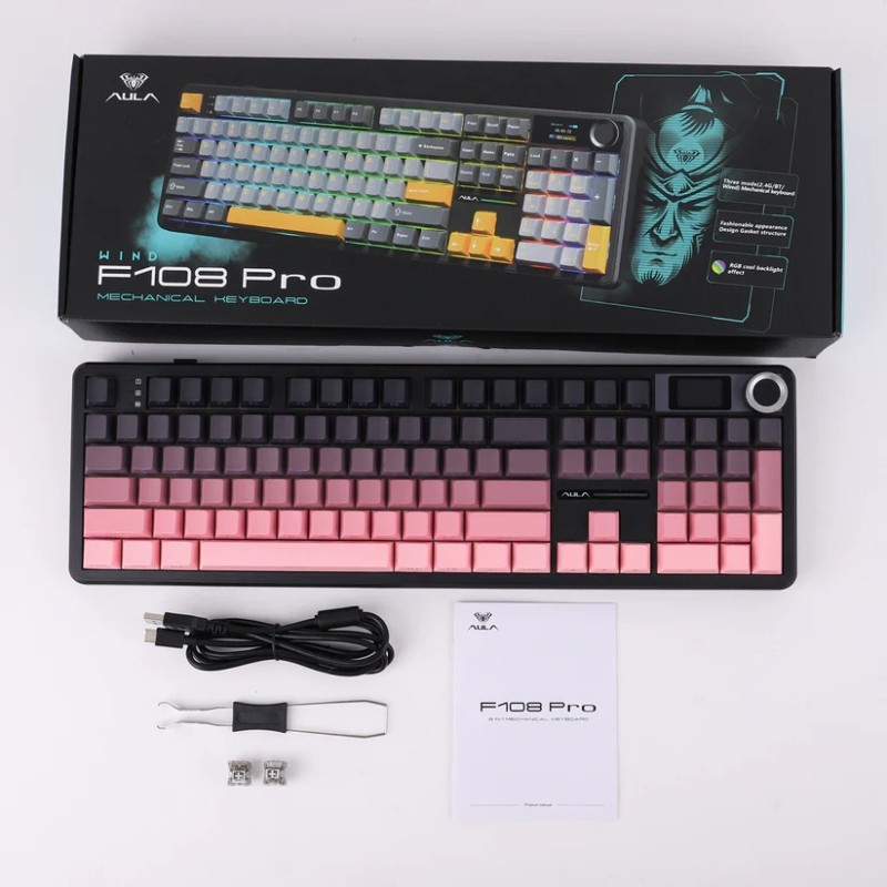 Aula F108 Pro Wireless Mechanical Keyboard – Full Size, LCD Screen, Reaper Switch, Tri-Mode RGB