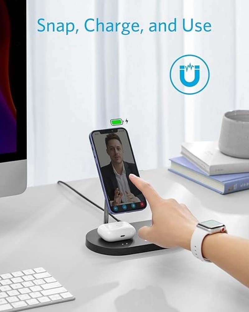Anker Wireless Charging Station & 20W Charger, 533 Magnetic Wireless Charger (3-in-1 Stand)