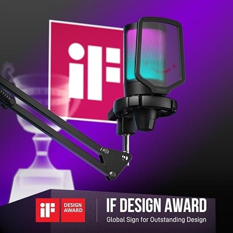 FIFINE A6T USB RGB Gaming Microphone Kit With Boom Arm