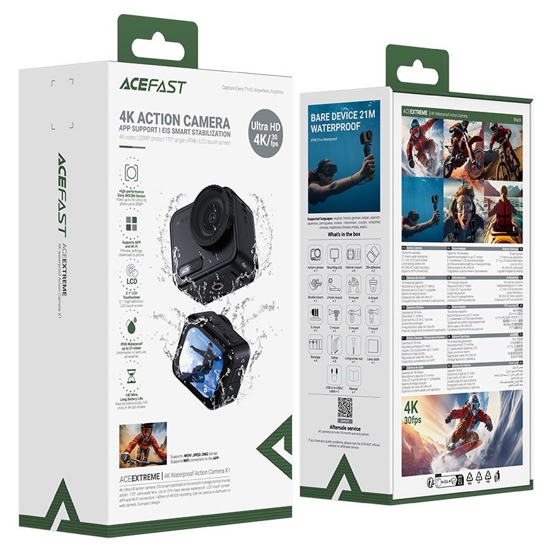 ACEFAST Action Camera X1 4K – 40 MP Sports Camera With 4K Video & Waterproof Case