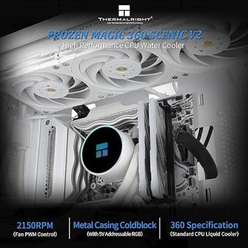 Thermalright Frozen Magic 360 Scenic V2 Water Cooling CPU Cooler, 360 White Cooling Row Specification, 3×120mm PWM Fan, S-FDB V2.0 Bearing, Suitable For AMD/AM4, Intel LGA1700/1150/1151/1200/2066