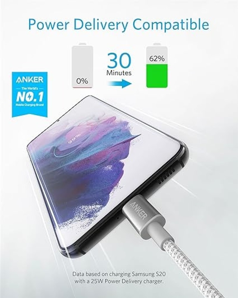 Anker USB-C To USB-C Cable, Type C 60W Fast Charging Cable (6FT) (White)