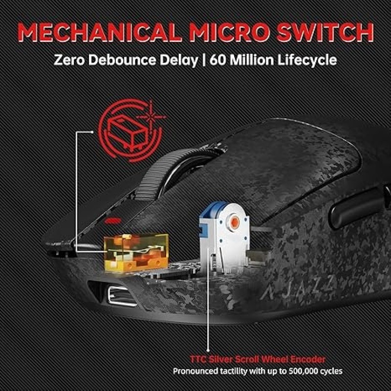 AJAZZ AJ199 Wireless Gaming Mouse (Black/White) – 55g Tri-Mode, PAW3311, 24K DPI