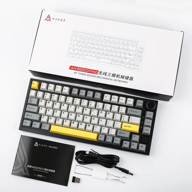 AJAZZ AK820 PRO: 75% Gasket-Mounted Mechanical Keyboard With TFT Screen Bluetooth 5.1/2.4G Wireless & Type-C
