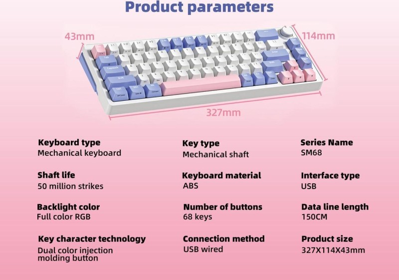 SAMA SM68 Triple Mode BT5.0/2.4G/USB-C Mechanical Keyboard, 68 Keys Hot-Swappable Compact Keyboard, Rechargeable & Multifunctional RGB Backlit Ergonomic Mini Office Keyboard