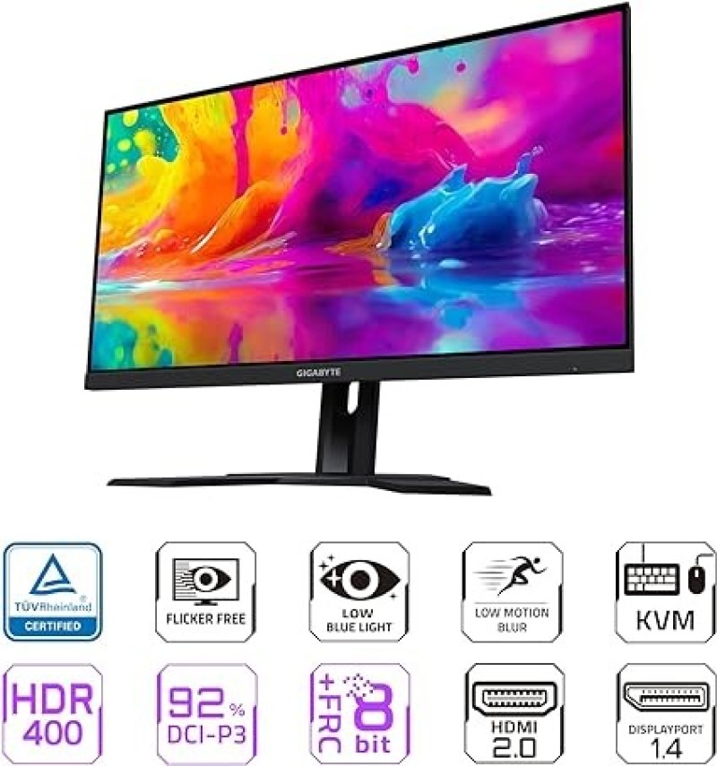 GIGABYTE M27Q 27" Rev 2.0 165Hz 1440P -KVM Gaming Monitor, 2560 X 1440 SS IPS Display, 0.5ms (MPRT) Response Time, 92% DCI-P3, HDR Ready, FreeSync Premium, 1x Display Port 1.2, 2x HDMI 2.0, 2x USB 3.0