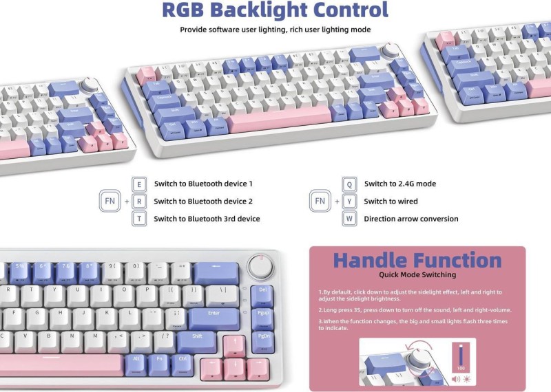 SAMA SM68 Triple Mode BT5.0/2.4G/USB-C Mechanical Keyboard, 68 Keys Hot-Swappable Compact Keyboard, Rechargeable & Multifunctional RGB Backlit Ergonomic Mini Office Keyboard