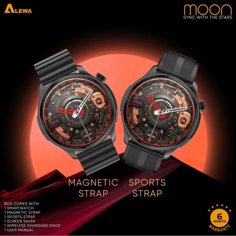 Alewa Moon AMOLED Smartwatch – BT Call, 3ATM, Dual Strap