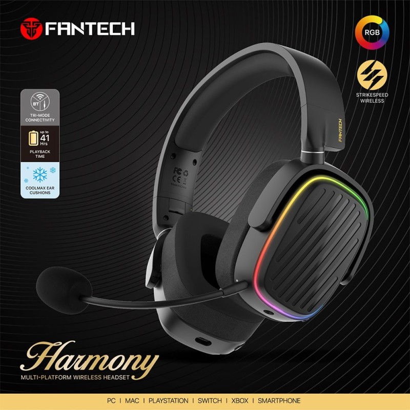 Fantech WHG02 Harmony Wireless Headset – Tri-Mode Multi-Platform | Noise Cancelling Mic