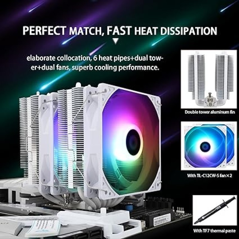 Thermalright Peerless Assassin 120 SE ARGB White CPU Air Cooler, 6 Heat Pipes Cooler, Dual 120mm C12CW-S PWM Fan, Aluminium Heatsink Cover, AGHP Technology, For AMD AM4 AM5/Intel 1700/1150/1151/1200