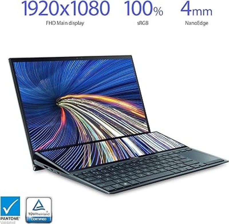 ASUS ZenBook Duo 14 UX482 14” FHD NanoEdge Touch Display, Intel Core I7-1165G7 CPU, NVIDIA GeForce MX450, 16GB RAM, 1TB SSD, Innovative ScreenPad Plus, Windows 10 Pro, Celestial Blue, UX482EG-XS74T