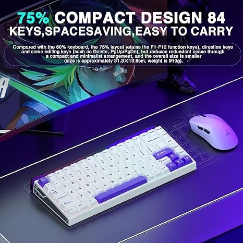 AULA Hero84 HE Hall Effect Magnetic Keyboard(Purple-White) – 8K Hz, Rapid Trigger, RGB Gaming Keyboard