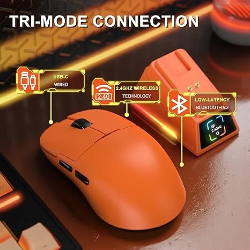 AJAZZ AJ159 APEX Wireless Gaming Mouse With Magnetic Charging Base, 42K DPI, 8K Polling Rate, And Programmable Buttons(orange)