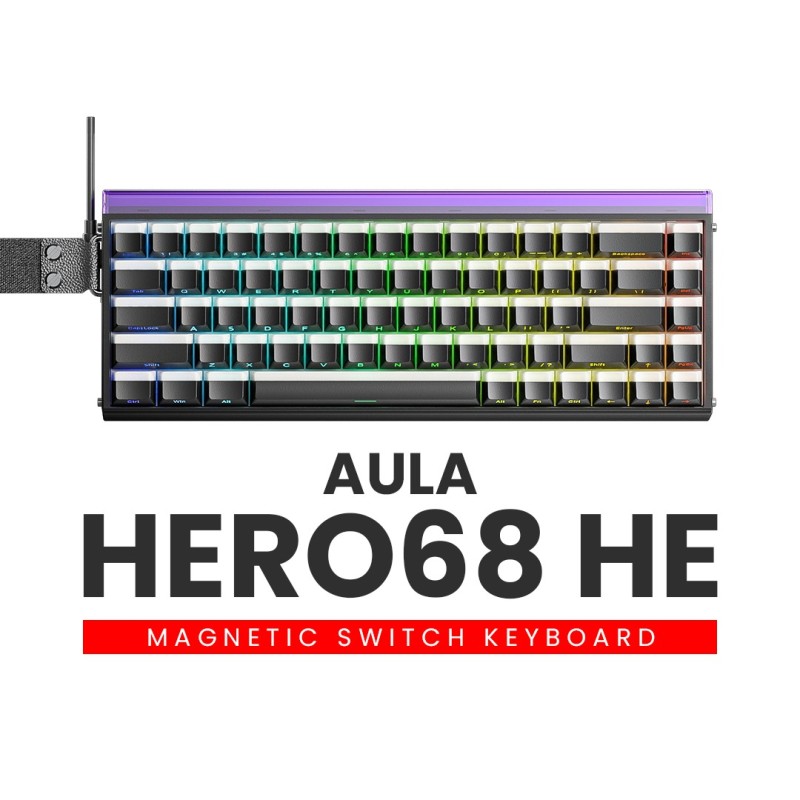 AULA HERO 68 HE Magnetic Switch Gaming Keyboard –Black Transparent,Jade King Magnetic Switch