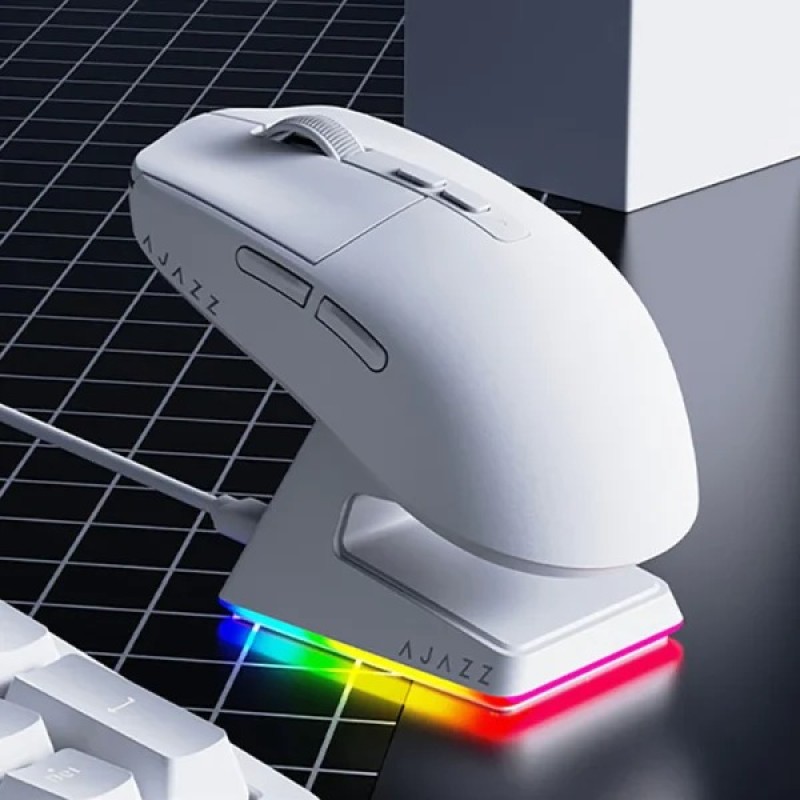 Ajazz AJ219 Wireless Gaming Mouse, Ultra Lightweight Tri-Mode (White/Black)