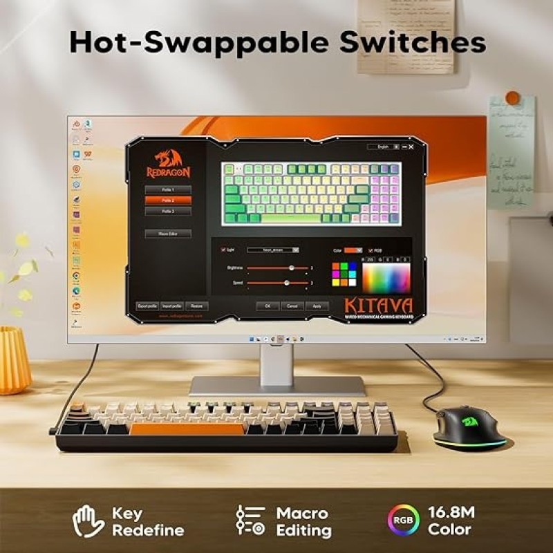 Redragon Wired Mechanical Gaming Keyboard With RGB Backlit, 94 Keys, Programmable Macro Editing, Numeric Pad, Red Switches, Compact Keyboard Mechanical For Pc Mac Ipad, K636CLO