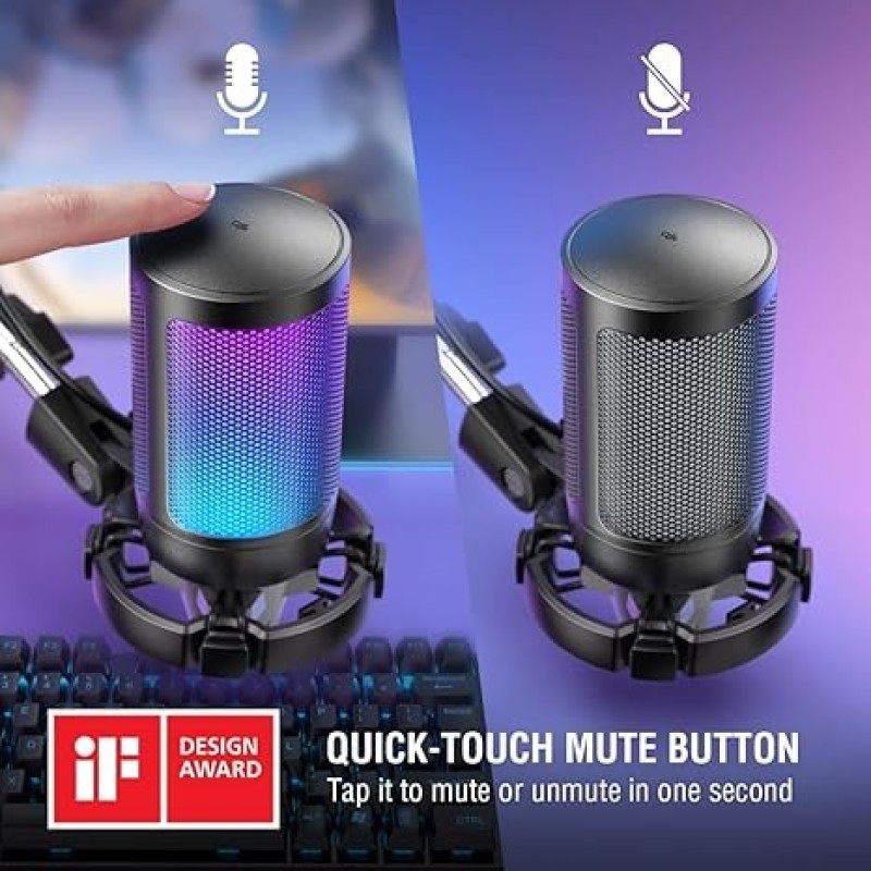 FIFINE A6T USB RGB Gaming Microphone Kit With Boom Arm