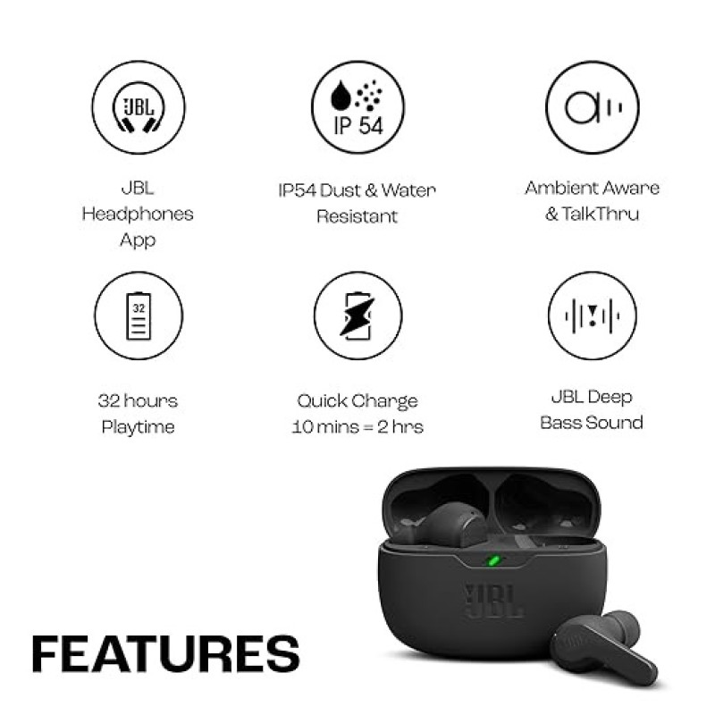 JBL Wave Beam In-Ear Wireless Earbuds (TWS) With Mic,App For Customized Extra Bass Eq,32 Hours Battery&Quick Charge,Ip54 Water&Dust Resistance,Ambient Aware&Talk-Thru,Google Fastpair