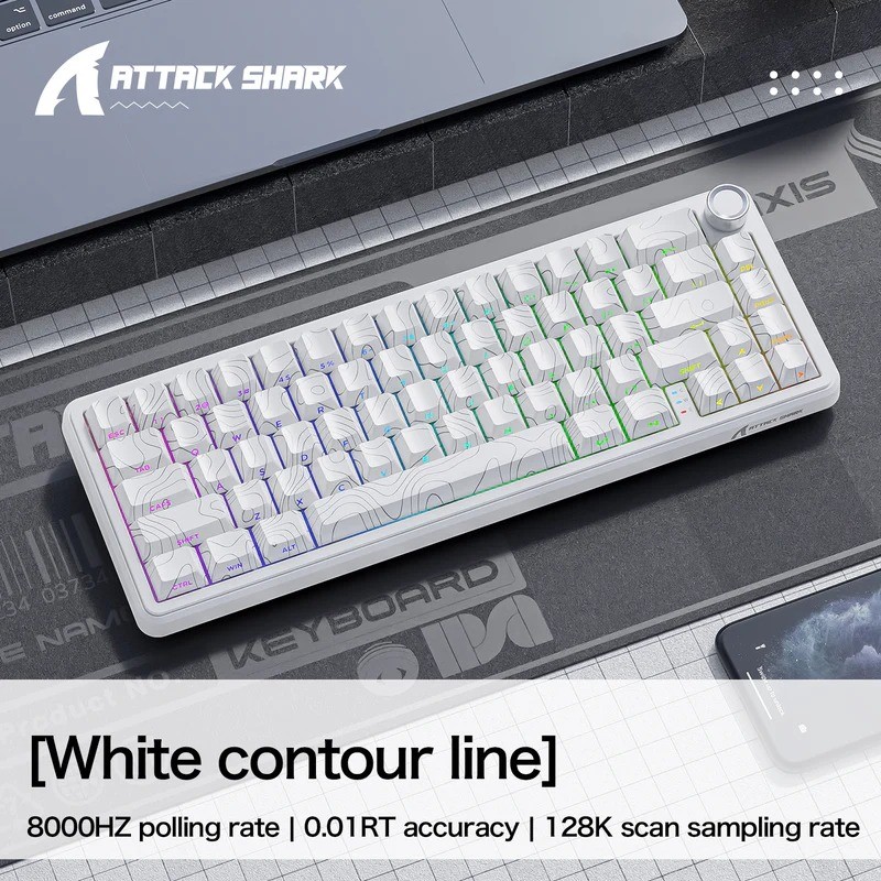 ATTACK SHARK X65PRO HE Rapid Trigger Wireless Magnetic Gaming Keyboard (White) – 8000Hz, 0.01mm RT, Tri-Mode