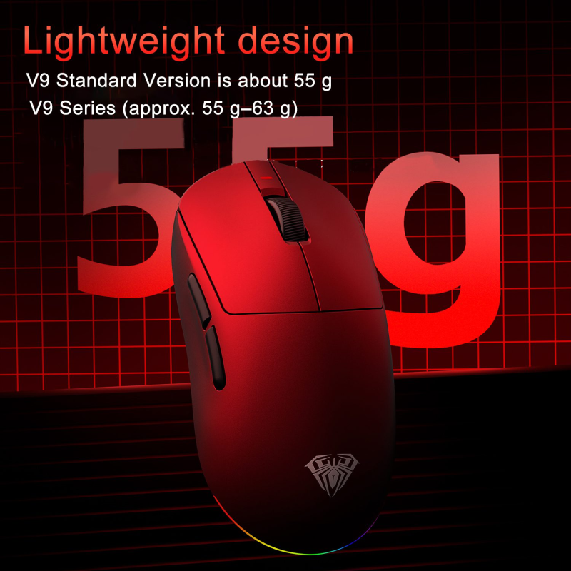 Aula V9 Tri-Mode Wireless Gaming Mouse 8K Polling PAW3395 RGB Lightweight