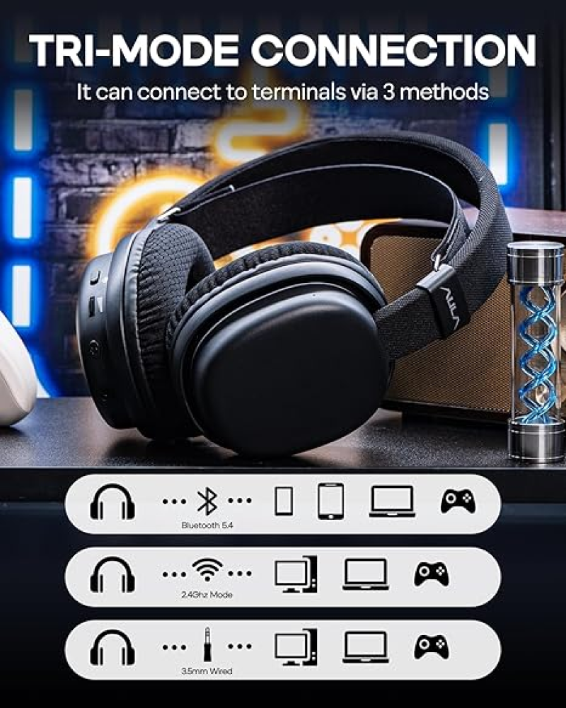 Aula G7 Wireless Gaming Headset With Detachable Mic, RGB, 2.4GHz, Bluetooth & Wired Mode