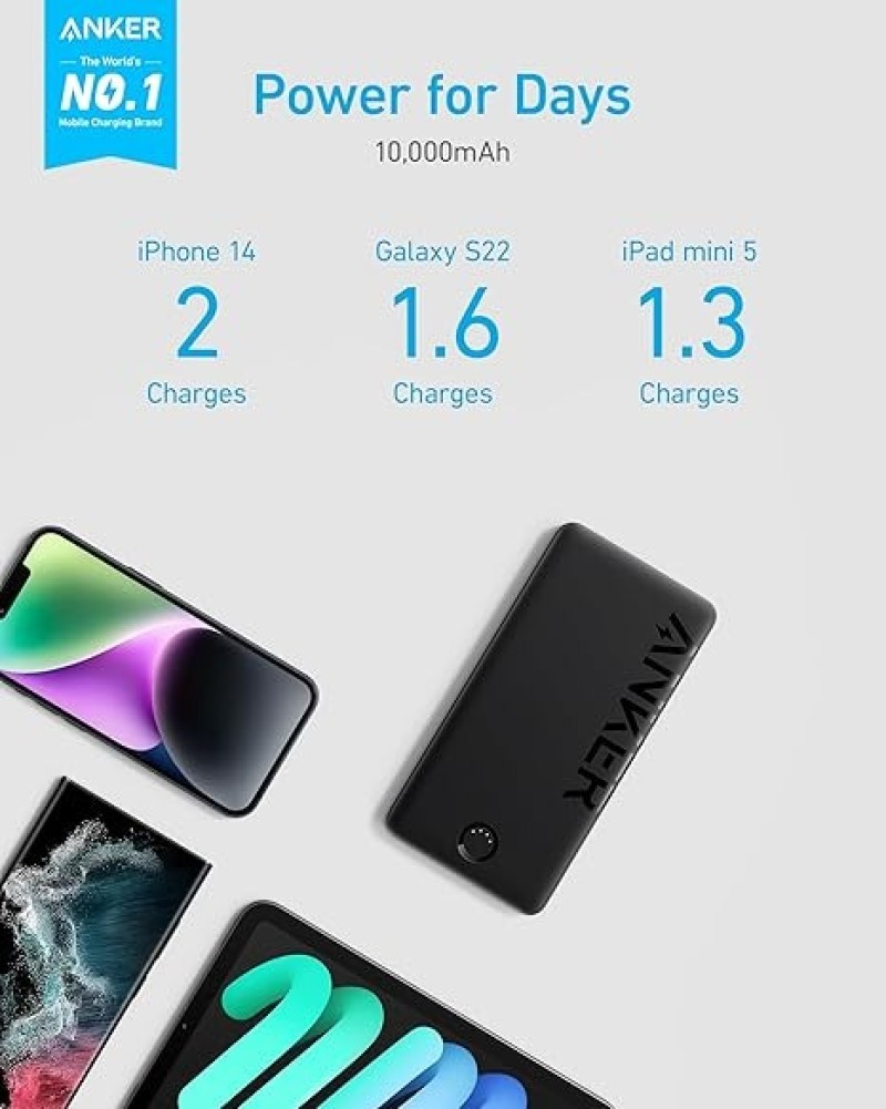 Anker Powerbank 10,000 MAh, 323 Power Bank With USB-C Port (Input & Output)