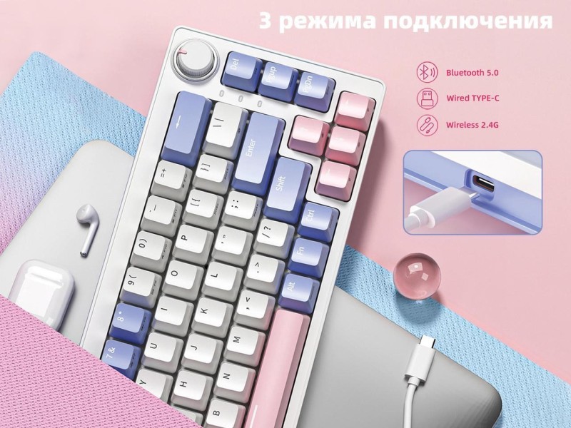 SAMA SM68 Triple Mode BT5.0/2.4G/USB-C Mechanical Keyboard, 68 Keys Hot-Swappable Compact Keyboard, Rechargeable & Multifunctional RGB Backlit Ergonomic Mini Office Keyboard