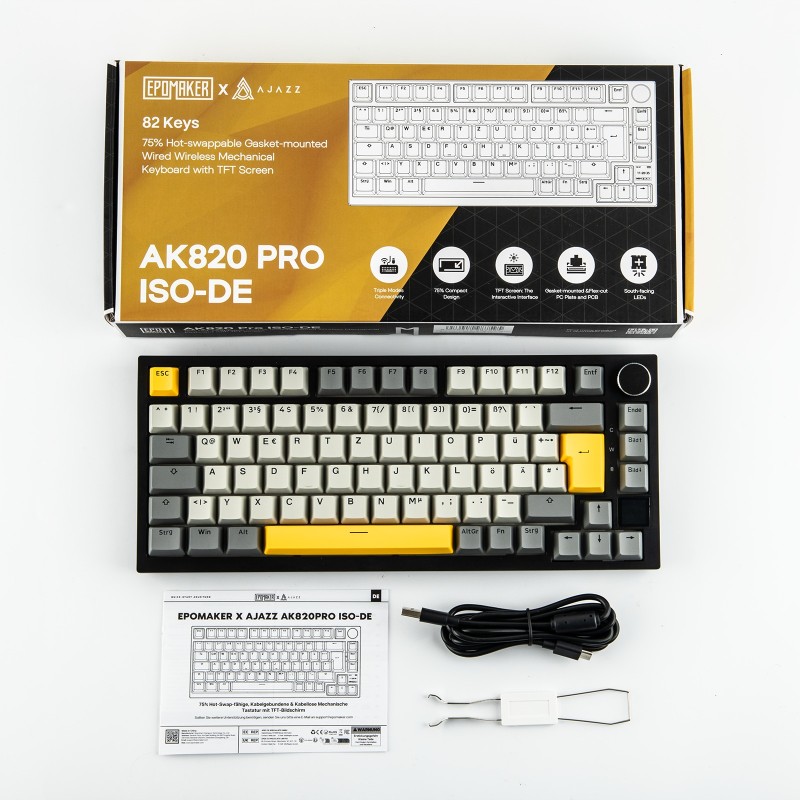Ajazz AK820 Pro – Black Gray Yellow – Gift Switch 3 Modes RGB DIY