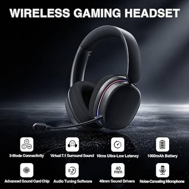 Aula G7 Pro Wireless Gaming Headset Tri-Mode 2.4GHz Bluetooth RGB Detachable Mic