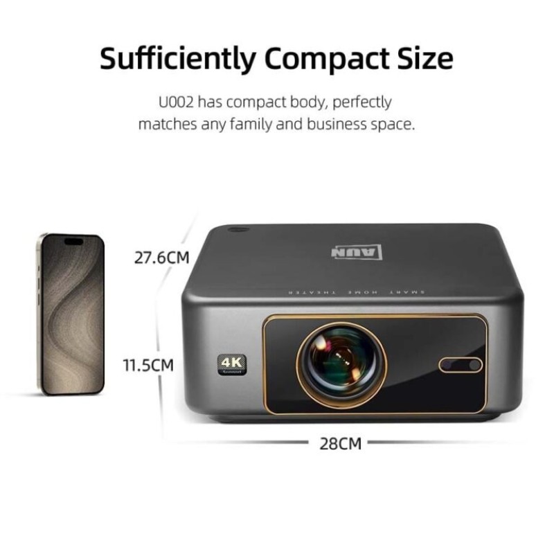 AUN U002 1080P Android Projector – 4K Support, Auto Focus, 3D Ready