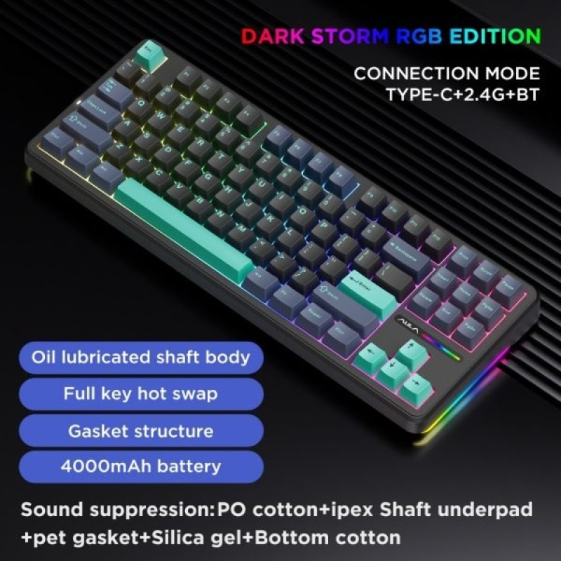 AULA F87 Pro Hot-Swappable Mechanical Keyboard: Tri-Mode Connectivity