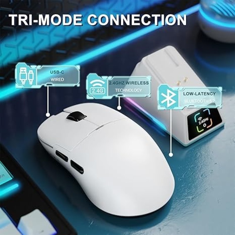 AJAZZ AJ159 APEX Wireless Gaming Mouse With Magnetic Charging Base, 42K DPI, 8K Polling Rate, And Programmable Buttons(white)