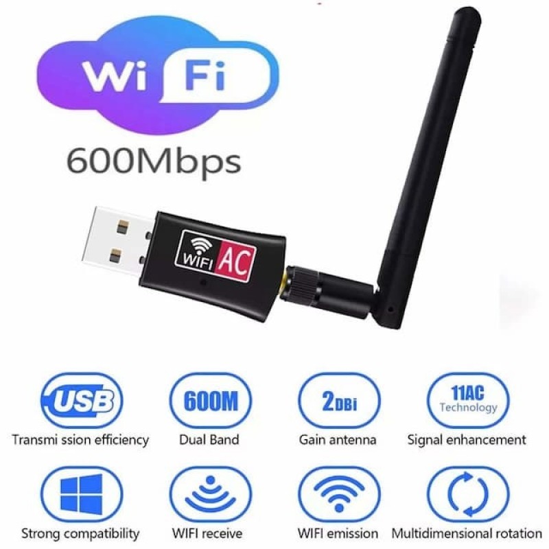 600Mbps Dual Band USB WiFi Adapter – 2.4GHz/5GHz Wireless Dongle For PC/Laptop